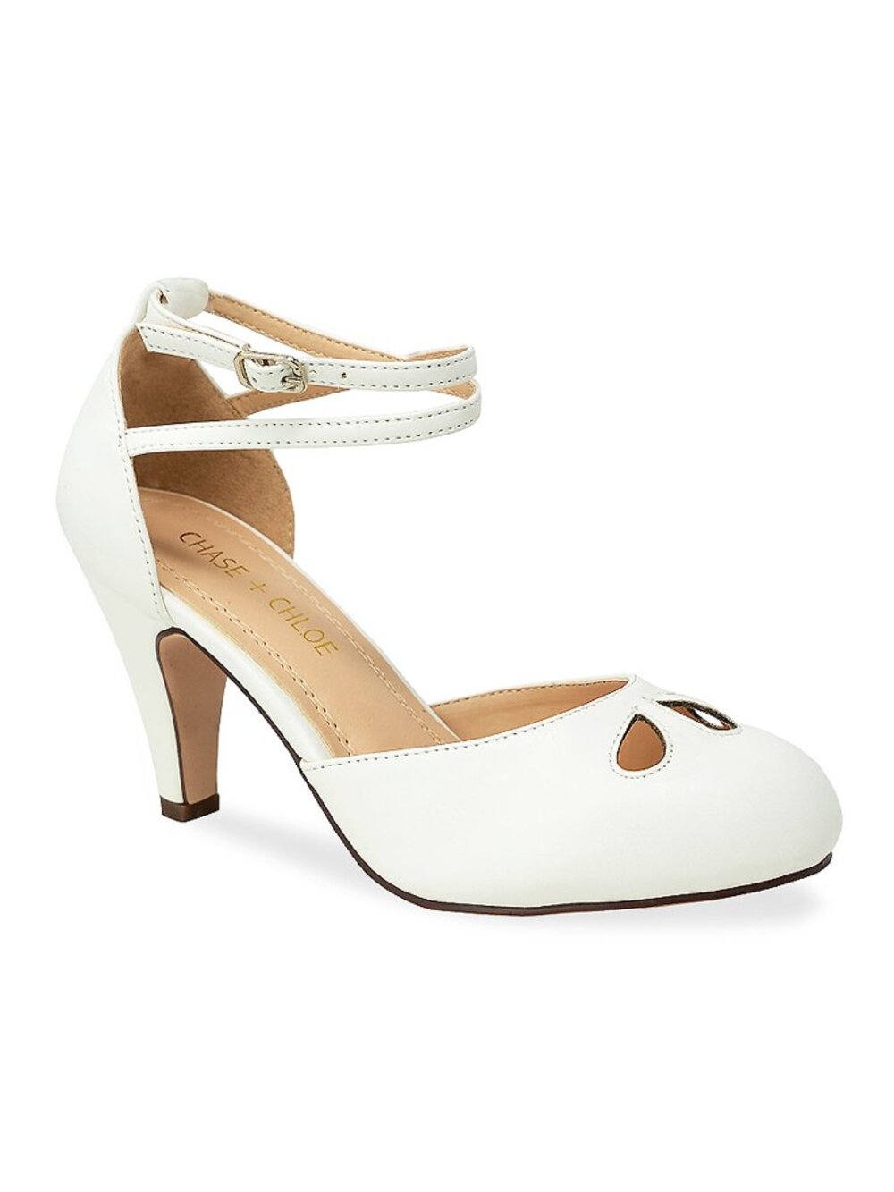 Women’s Vintage-Inspired Cutout Heels – Black Ankle Strap Pumps with Round Toe